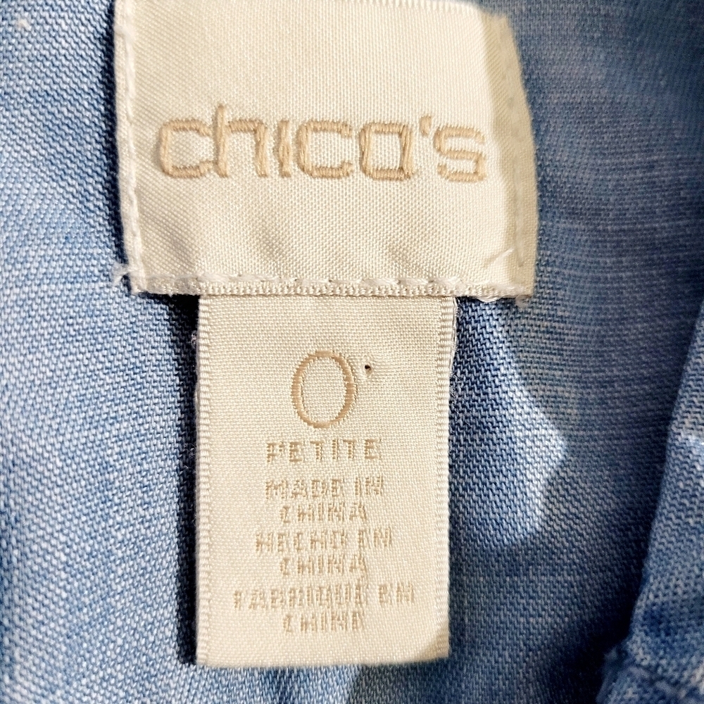 Chico’s Woman's Chambray Button Front Shirt Size Small Light Wash Denim Top - Picture 8 of 14